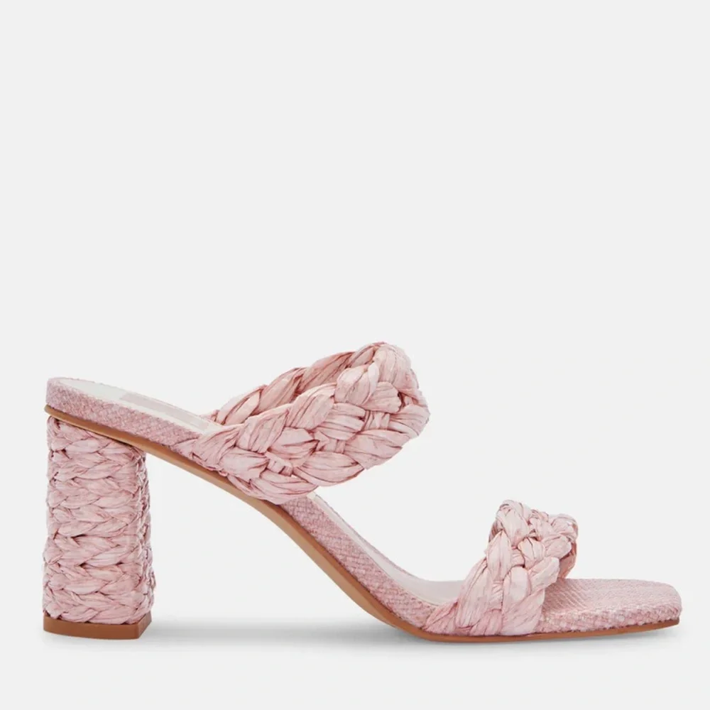 DOLCE VITA Paily Pink Raffia Straw Block Sandal Heels 9.5 ( G‎ 115)